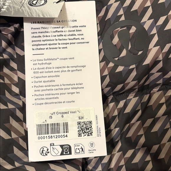 Lululemon Wunder Puff Cropped Vest *Graphic, Horizon Houndstooth Brown Multi, 6 - Picture 6 of 14